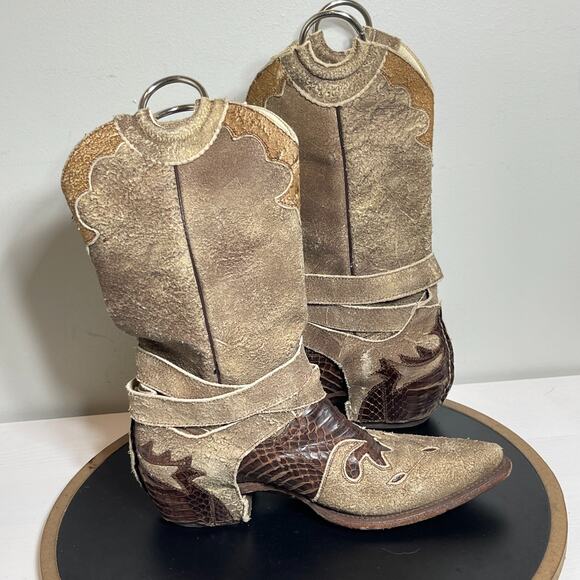Pecos‎ Bill Boots Women 6.5 Distressed Western Python Inlay Harness Exotic Rodeo - Picture 10 of 16